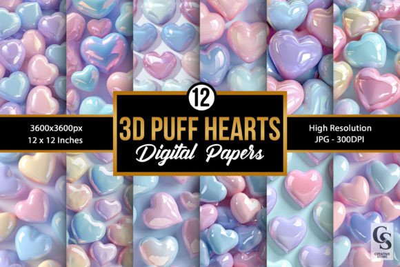 3D Puff Pastel Hearts Seamless Patterns
