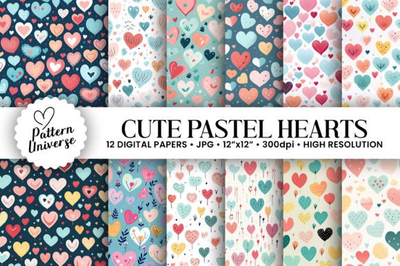 Cute Pastel Hearts Seamless Patterns