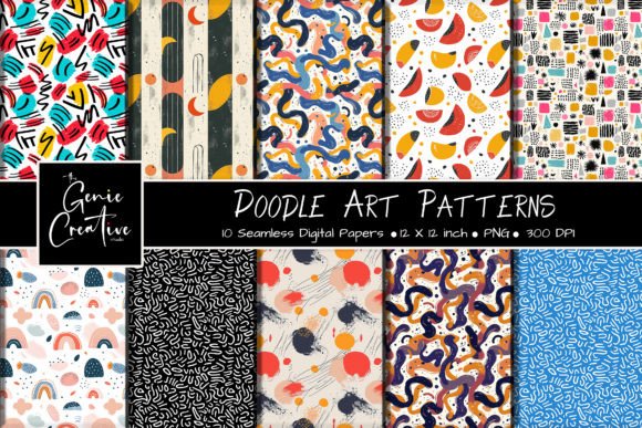 Doodle Art Seamless Patterns Set for Creative Projects