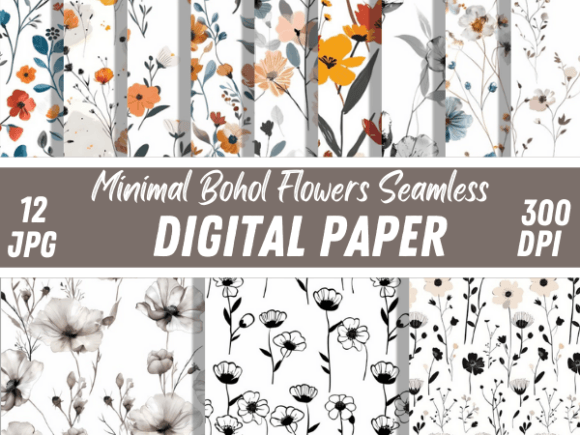 Minimal Boho Seamless Flowers Patterns