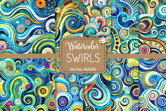 Retro Swirls - Watercolor Patterns