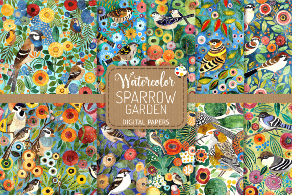 Sparrow Garden - Watercolor Patterns